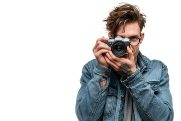 Obraz premium Confident Photographer Holding DSLR – Transparent Background