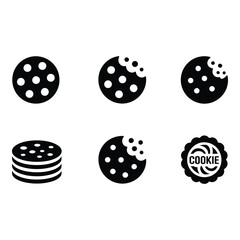 A tempting selection of chocolate chip cookie icons showcasing delicious bites and tasty stacks in