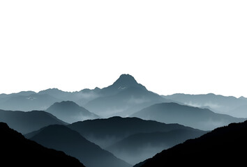 Misty blue mountain forest landscape with pine trees and a serene lake in the morning fog illustration, Generative AI