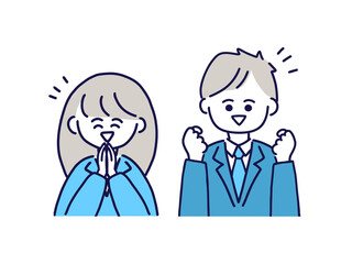 喜ぶ男女／上半身／ビジネスマン