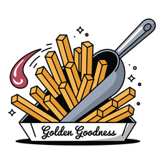 Celebrating simple pleasures A delicious serving of golden french fries with a drop of ketchup clean