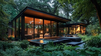 Modern Glass House in Lush Green Forest