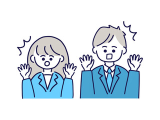 驚いた表情の男女／上半身／ビジネスマン