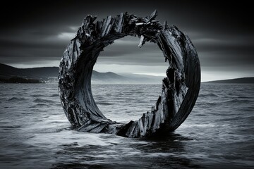 Fototapeta premium Driftwood ring in a dark seascape
