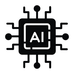  Silhouette Artificial intelligence AI processor chip icon.AI Processor circuit vector set on white background 