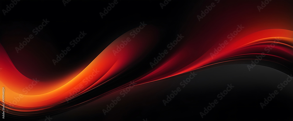 Poster modern dark abstract background with glowing red waves, smooth gradient texture, curved lines and dy