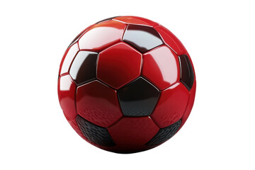Naklejka premium Glossy red soccer ball PNG, classic football with black panels, sports equipment icon for game, training, club branding isolated on Transparent Background