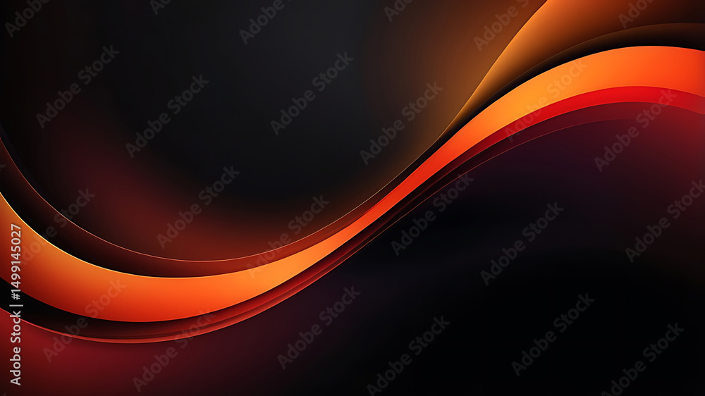 Poster modern dark abstract background with glowing red waves, smooth gradient texture, curved lines and dy