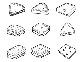 Hand drawn grilled cheese sandwich simple line art drawing