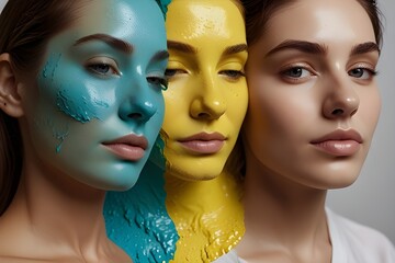 Vibrant and colorful paintsplattered face portrait with artistic makeup and vibrant colors, creating a creative and abstract explosion of painted skin beauty .generative.ai
