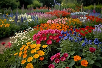 A colorful garden with many different types of flowers and plants.generative.ai
