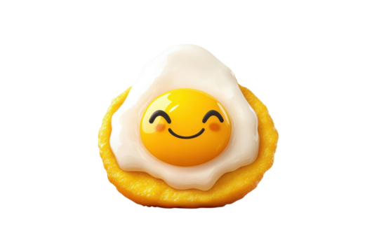 Cheerful Sunny Side Up Egg Face Illustration for Breakfast Joy Food Art Kawaii Style Good on transparent background - Powered by Adobe