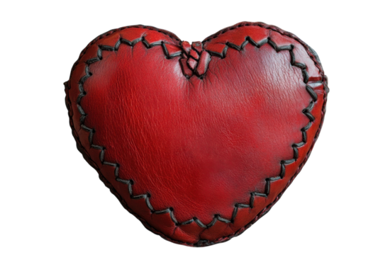 Red Leather Heart Stitching Texture Detail Valentine s Symbol of Love Handmade Craft Romantic on transparent background