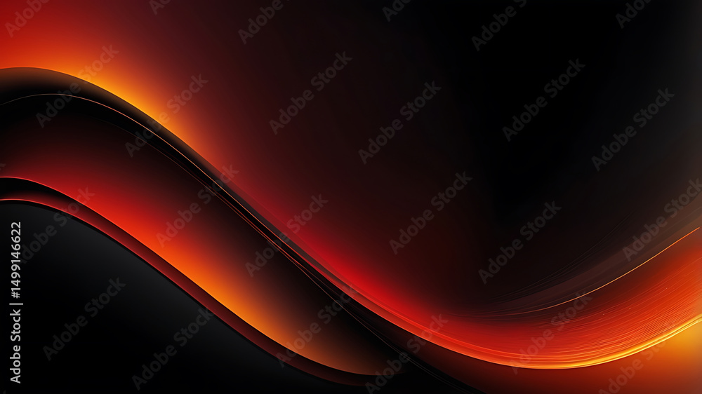 Poster modern dark abstract background with glowing red waves, smooth gradient texture, curved lines and dy