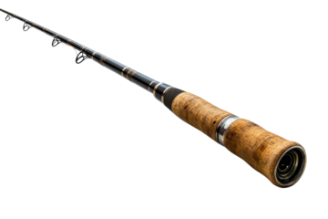 Luxurious Fishing Rod High End Tackle Premium Cork Grip Angling Gear Black and Gold Accents on transparent background