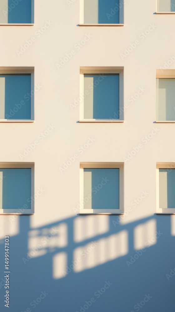 Poster windows on building in sunset wall architecture shadow.