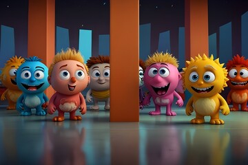 3D Cartoon Character Group - Cute Student Boys, Isolated transparent background.generative.ai