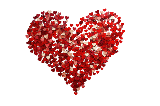 Red Heart of Tiny Hearts Love Romance Valentine s Day Concept Shiny Confetti Pattern Texture on transparent background