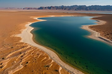 Cracked ground of a dried up lake or river in the desert as result of drought and extreme heat. Rivers and lakes worldwide are running dry. No freshwater for people to drink.generative.ai