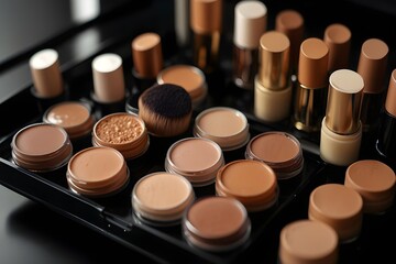 makeup products lipstick foundation on black foundation.generative.ai