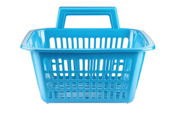 Fototapeta premium Blue plastic shopping basket with handle, retail carry basket. Grocery store hand basket for supermarket shopping isolated on Transparent Background