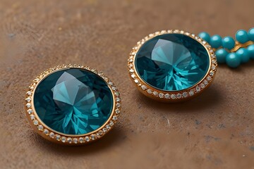 Pair of elegant blue gemstone stud earrings on a light surface close up jewelry detail.generative.ai