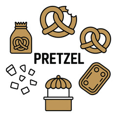 Golden pretzel delights showcasing salty snacks and sweet treats in a flavorful bakery illustration