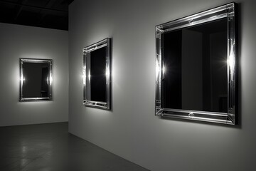 Realistic round and square mirrors in frames with light reflection. Modern mirror shapes designs. Glass with reflective surface vector set.generative.ai