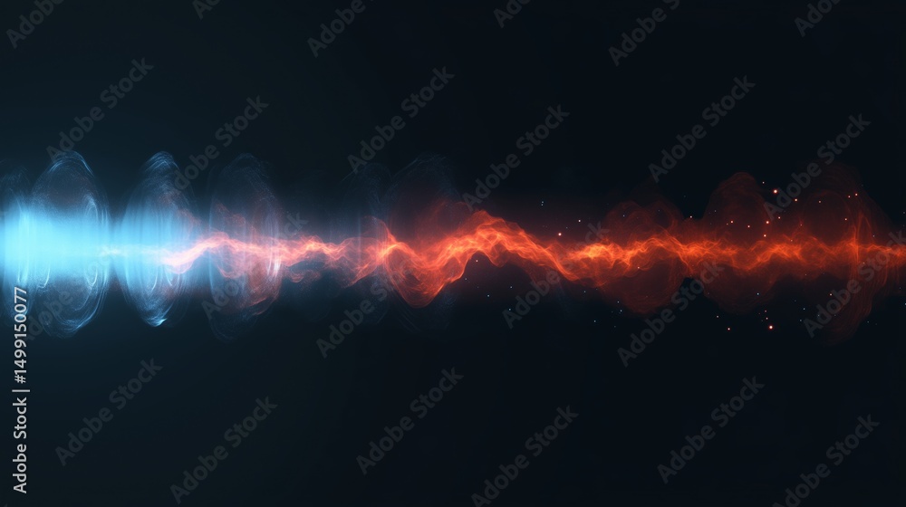 Leinwandbilder Dynamic sound waves are visually rendered in an abstract display, blending blue and red hues to signify energy and control, creating an engaging experience that highlights audio dynamics.