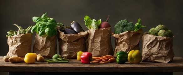 The Fresh Vegetables in Paper Bags Ready for Cooking and Culinary Delights