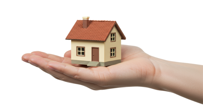 Isolated Hand Holding Miniature House in Palm