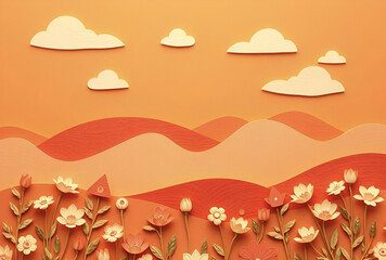 Vector illustration of an autumn floral background pattern with nature-inspired curves and a decorative orange texture, Generative AI