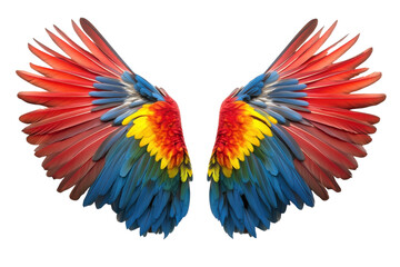 Obraz premium Vibrant Parrot Wings on Black Background Colorful Feathers Avian Art Tropical Bird Wildlife on transparent background
