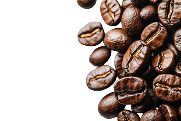 Obraz premium Dark Roast Coffee Bean Close Up Isolated Photography Fresh Aroma Caffeine Boost Energy Drink on transparent background