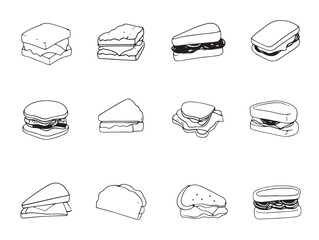 Minimalist Ham Sandwich Outline Drawing Vector Artwork