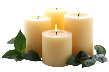 Warm Candles Light Decoration Serene Glow Relaxation Romantic Decor Yellow Candles Green on transparent background