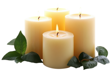Warm Candles Light Decoration Serene Glow Relaxation Romantic Decor Yellow Candles Green on transparent background