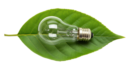 Isolated Light Bulb on Leaf Eco-Friendly Energy