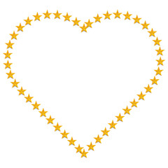 Heart shape outlined with a series of gold five-pointed stars, evenly spaced, on a white background.