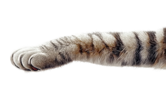 Striped Feline Paw Detail Brown Fur Texture Isolated Pet Foot Tabby Cat Anatomy Artistic on transparent background