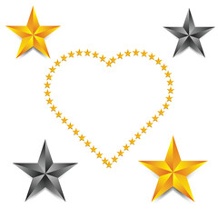 A heart shape outlined with small golden stars is centered on a white background