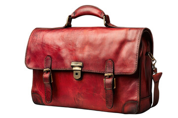 Vintage Leather Briefcase Burgundy Satchel Antique Bag Handmade Shoulder Bag Rustic Style on transparent background
