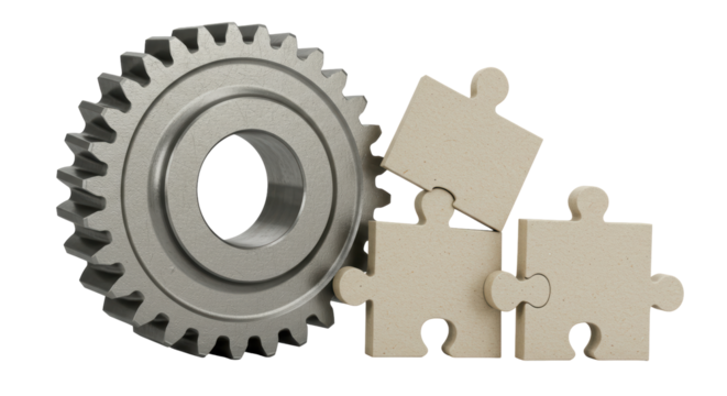 Isolated Gear Wheel with Puzzle Pieces Illustration