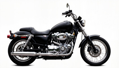 Fototapeta premium Black motorcycle parked with chrome details against white background 