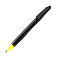 Black pen yellow tip minimalist design writing tool office supply