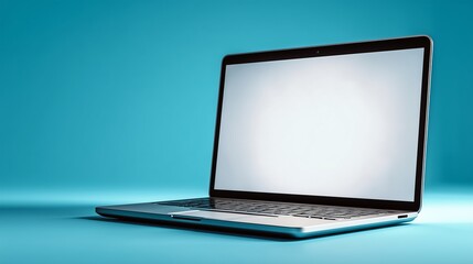 Laptop with blank screen mockup template on table