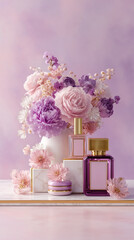E-commerce booth，perfume bottle and flowers