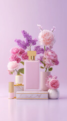 E-commerce booth，perfume bottle and flowers