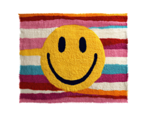 Smiling rug design for modern interior decor with vibrant colors, cut out transparent