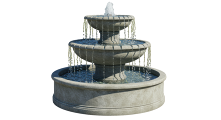 Isolated Three Tiered Stone Fountain with Flowing Water